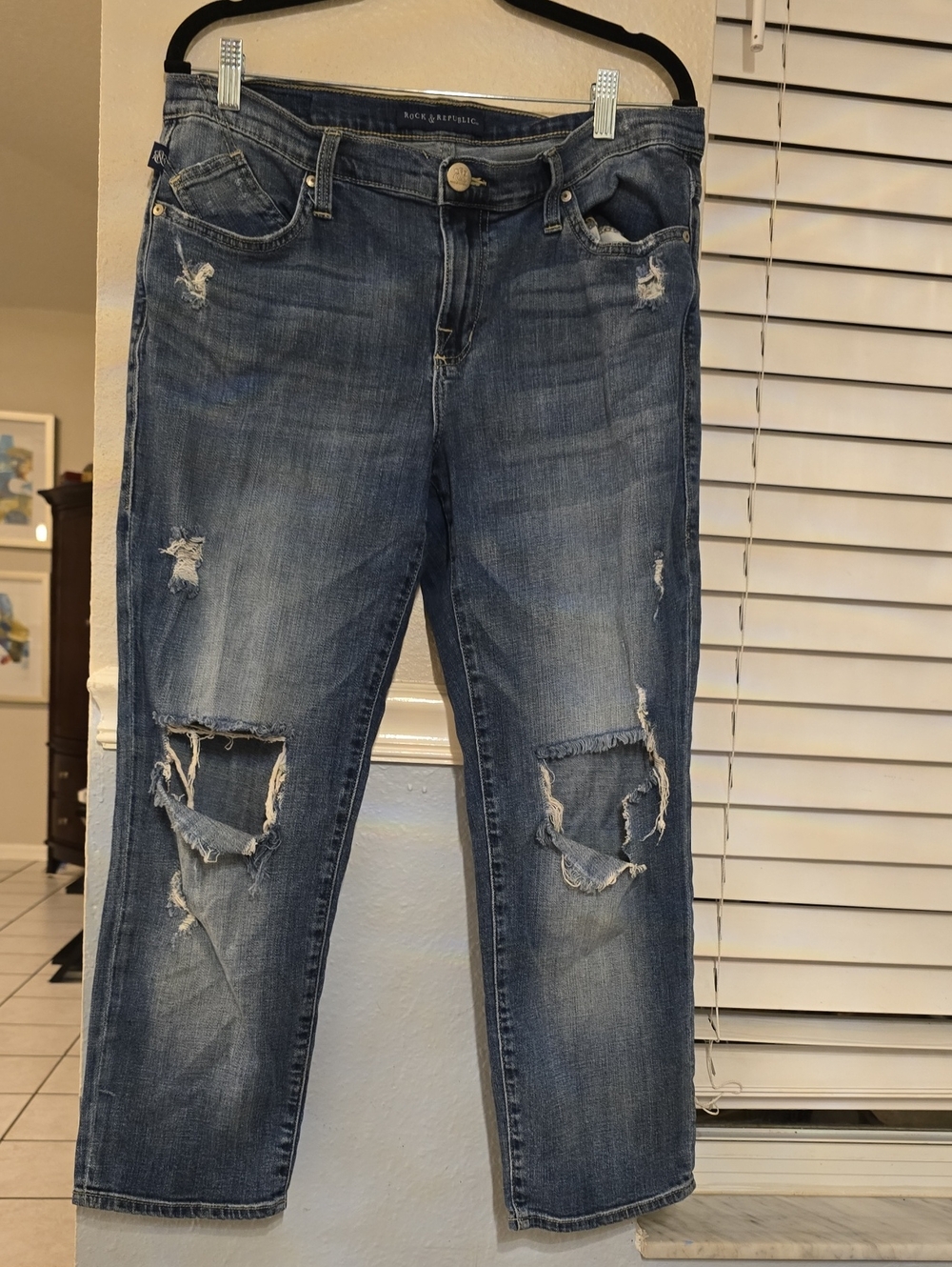 Rock & Republic Women's Distressed Boyfriend Jeans in Medium Blue